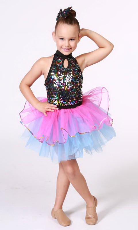 RHYTHM IS A DANCER  - Black and multi sequins - pink and blue tutu skirt 