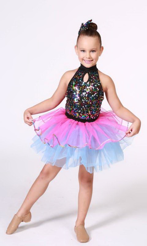 RHYTHM DANCER - Black and multi sequins - pink and blue tutu skirt 