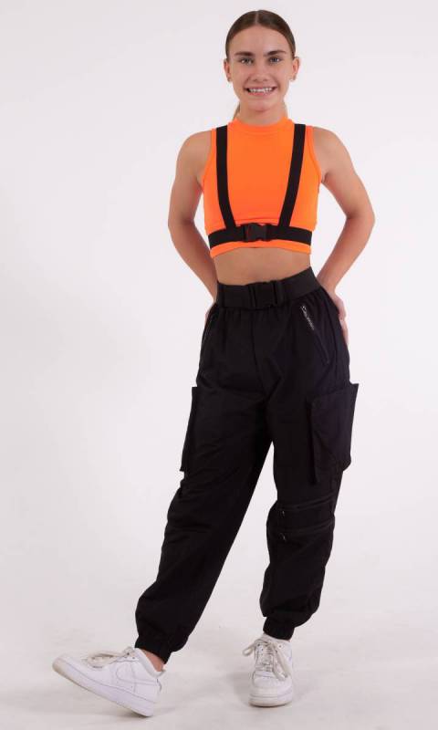 OFFBEAT CREW TOP - NEON ORANGE and black