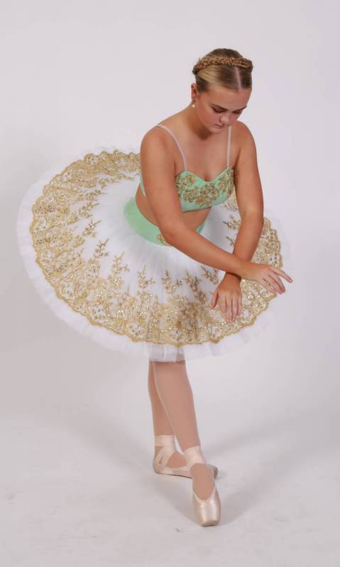 SIGITA - two piece pancake tutu  - Mint and white with gold applique 