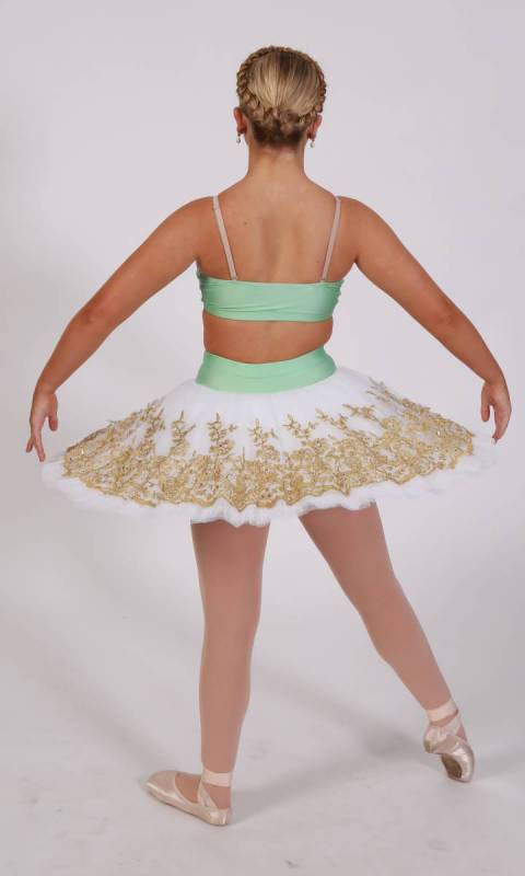 SIGITA - two piece pancake tutu  - Mint and white with gold applique 