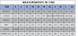 Costume Size Chart - Kinetic Creations